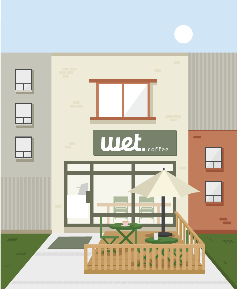 Wet Coffee patio on Kerr Street
